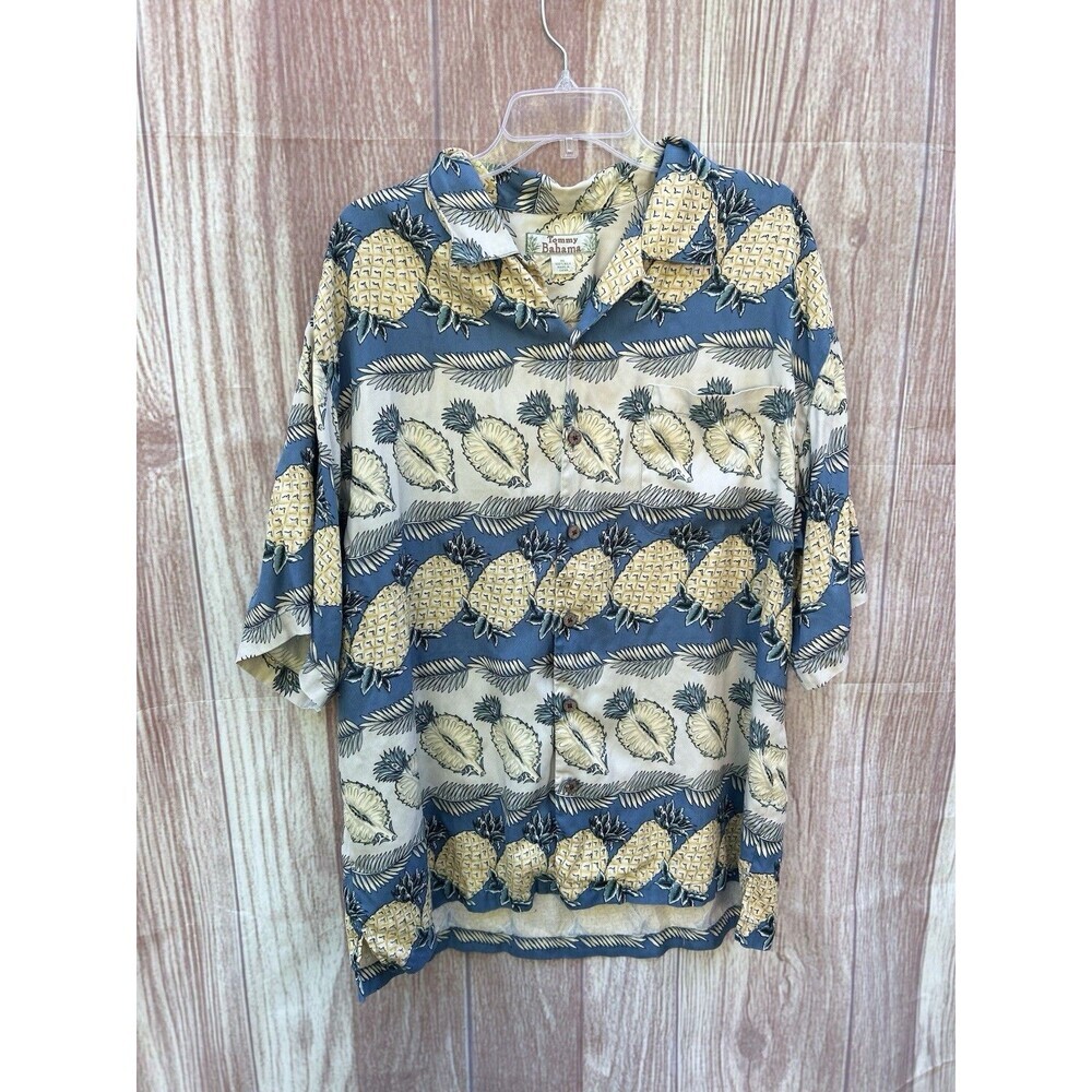Vintage Tommy Bahama Men’s Hawaiian Silk Shirt XL Pineapple Aloha Allover Print